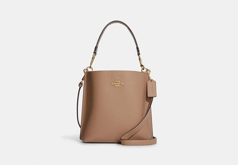 COACH®,MOLLIE BUCKET BAG 22,Leather,Medium,Anniversary,Gold/Taupe,Front View image number 0