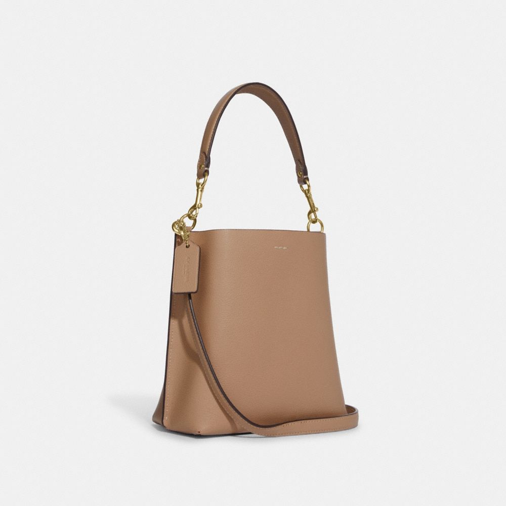 COACH®,MOLLIE BUCKET BAG 22,Pebbled Leather,Medium,Anniversary,Gold/Taupe,Angle View