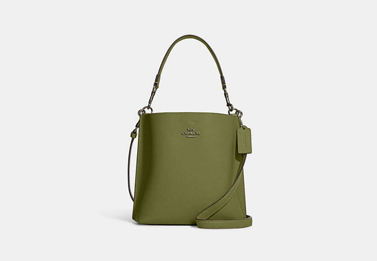 COACH®,MOLLIE BUCKET BAG 22,Leather,Medium,Anniversary,Black Antique Nickel/Olive Green,Front View