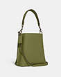 COACH®,MOLLIE BUCKET BAG 22,Leather,Medium,Anniversary,Black Antique Nickel/Olive Green,Angle View