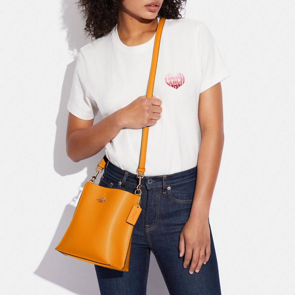 COACH®,Mollie Bucket Bag 22,Leather,Crossbody,Gold Metal,Casual,Orange,Detail View