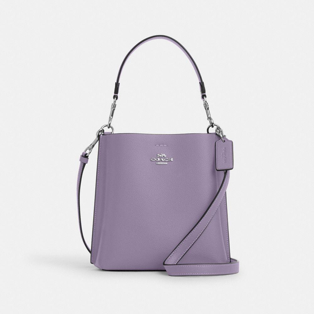 COACH®,MOLLIE BUCKET BAG 22,Pebbled Leather,Medium,Anniversary,Silver/Light Violet,Front View