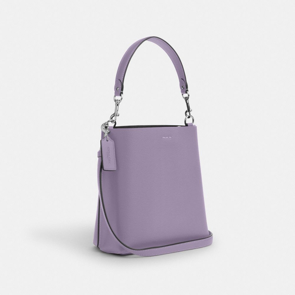 COACH®,MOLLIE BUCKET BAG 22,Pebbled Leather,Medium,Anniversary,Silver/Light Violet,Angle View