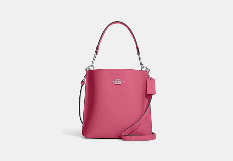 COACH®,MOLLIE BUCKET BAG 22,Leather,Medium,Anniversary,Silver/Petunia,Front View
