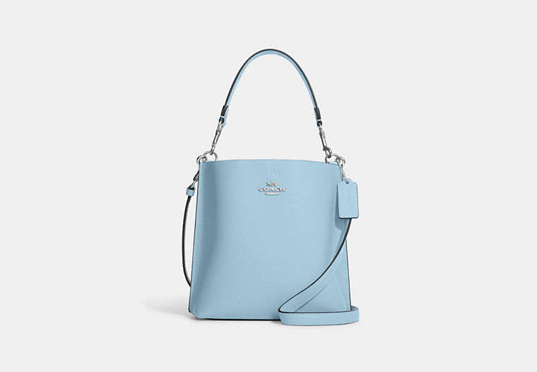 COACH®,MOLLIE BUCKET BAG 22,Leather,Medium,Anniversary,Silver/Waterfall,Front View