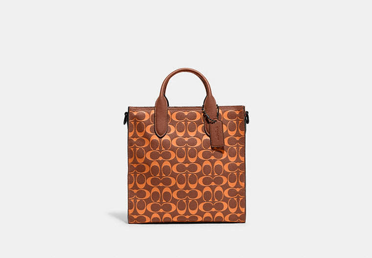 COACH®,GOTHAM TALL TOTE 24 IN SIGNATURE LEATHER,Polished Pebble Leather,Medium,Saddle/Papaya,Front View