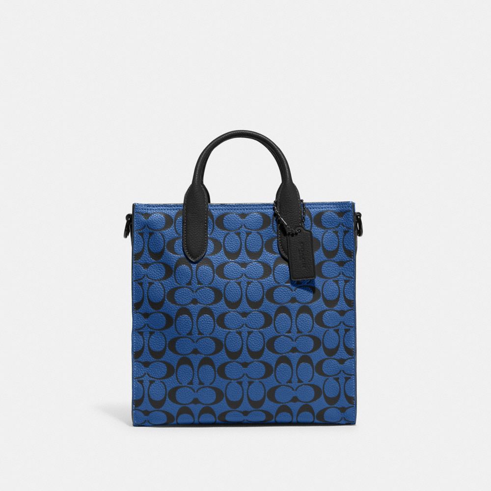 COACH®,GOTHAM TALL TOTE BAG 24 IN SIGNATURE LEATHER,Medium,Blue Fin/Black,Front View