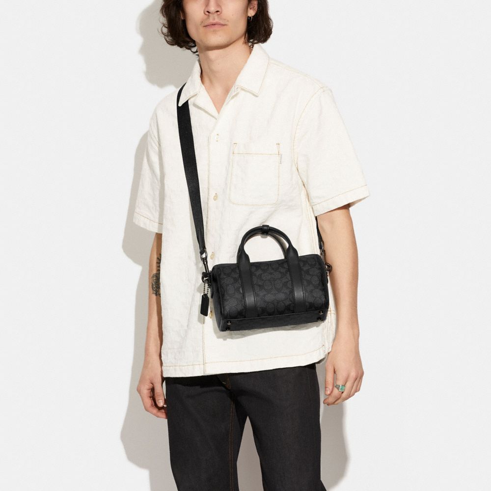 COACH®,Gotham Duffle Bag 24 In Signature Canvas,Barrel Bag,Stripe,Casual,Gray,Detail View