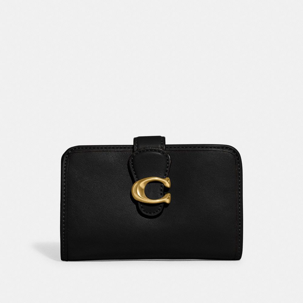 COACH®,TABBY MEDIUM WALLET,Smooth Leather,Mini,Brass/Black,Front View