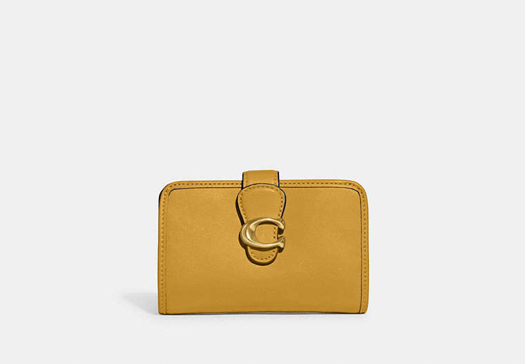 COACH®,TABBY MEDIUM WALLET,Smooth Leather,Mini,Brass/Yellow Gold,Front View