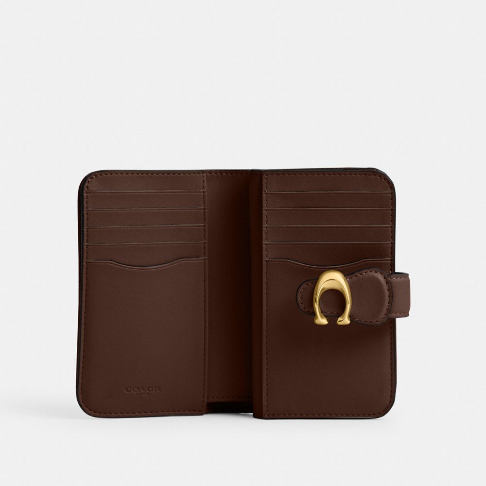 COACH®,Tabby Medium Wallet,Leather,Bi Fold,Logo,Metal,Casual,Brown,Inside View,Top View