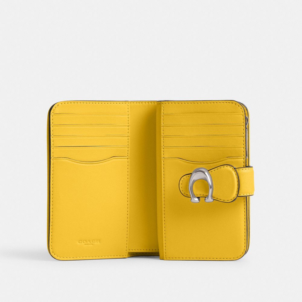 COACH®,Tabby Medium Wallet,Leather,Bi Fold,Metal,Logo,Casual,Mustard,Inside View,Top View