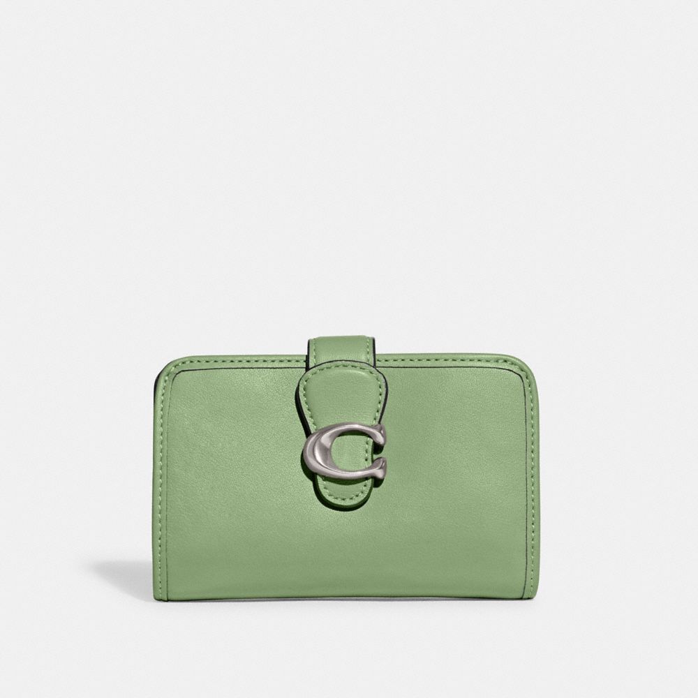 COACH®,TABBY MEDIUM WALLET,Smooth Leather,Mini,Silver/Pale Pistachio,Front View