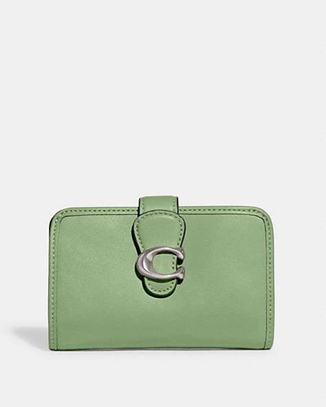 COACH®,TABBY MEDIUM WALLET,Smooth Leather,Mini,Silver/Pale Pistachio,Front View