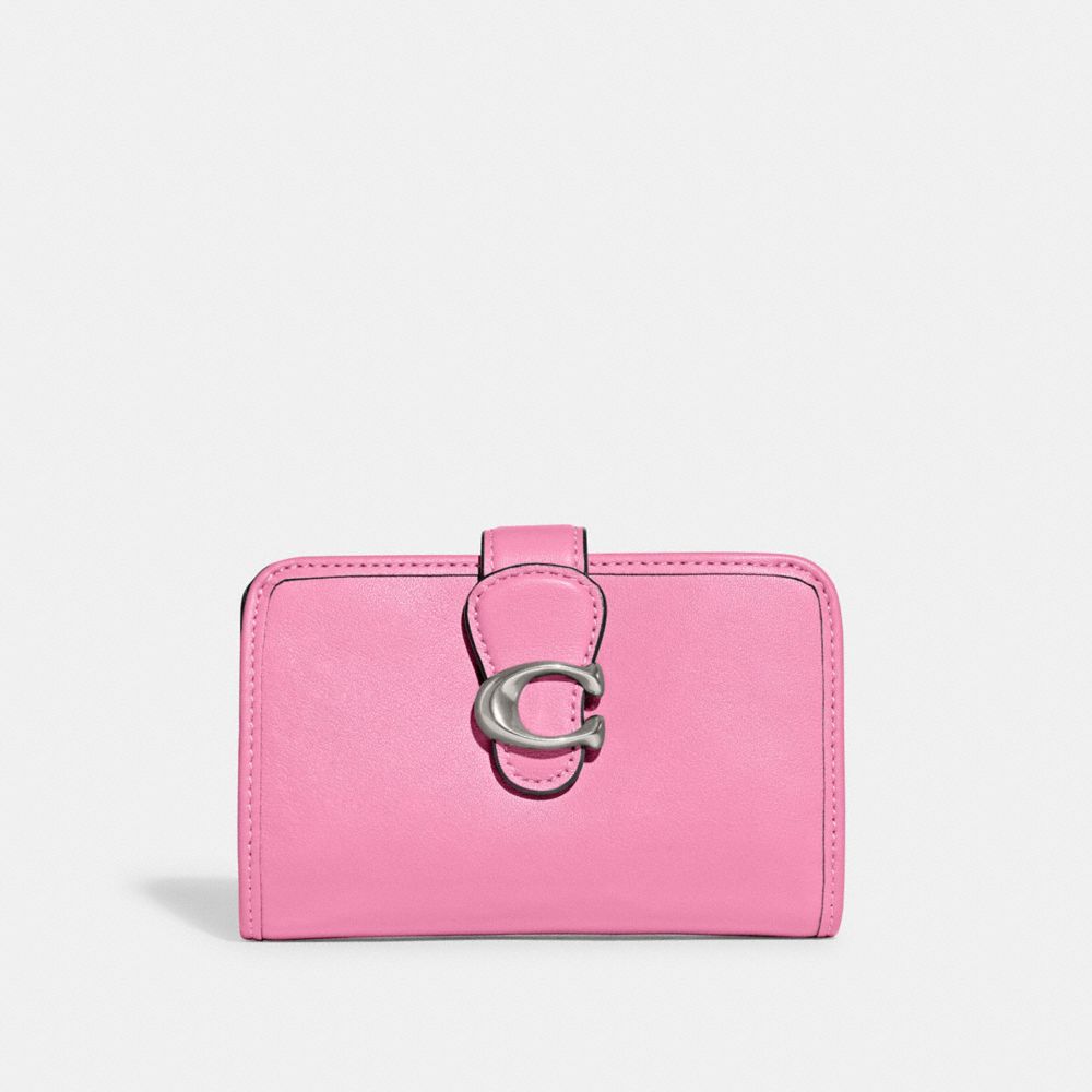 COACH®,TABBY MEDIUM WALLET,Smooth Leather,Mini,Silver/Vivid Pink,Front View