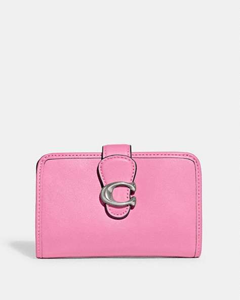 COACH®,TABBY MEDIUM WALLET,Smooth Leather,Mini,Silver/Vivid Pink,Front View