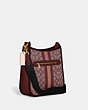 COACH®,DEMPSEY FILE BAG IN SIGNATURE JACQUARD WITH STRIPE AND COACH PATCH,Jacquard,Large,Gold/Wine Multi,Angle View