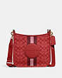 COACH®,DEMPSEY FILE BAG IN SIGNATURE JACQUARD WITH STRIPE AND COACH PATCH,Large,Gold/Red Apple Multi,Front View