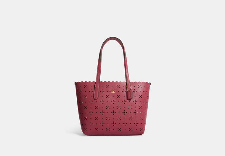 COACH®,MINI CITY TOTE,Leather,Medium,Gold/Rouge,Front View