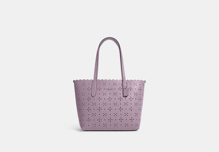 COACH®,MINI CITY TOTE,Leather,Medium,Silver/Soft Lilac,Front View