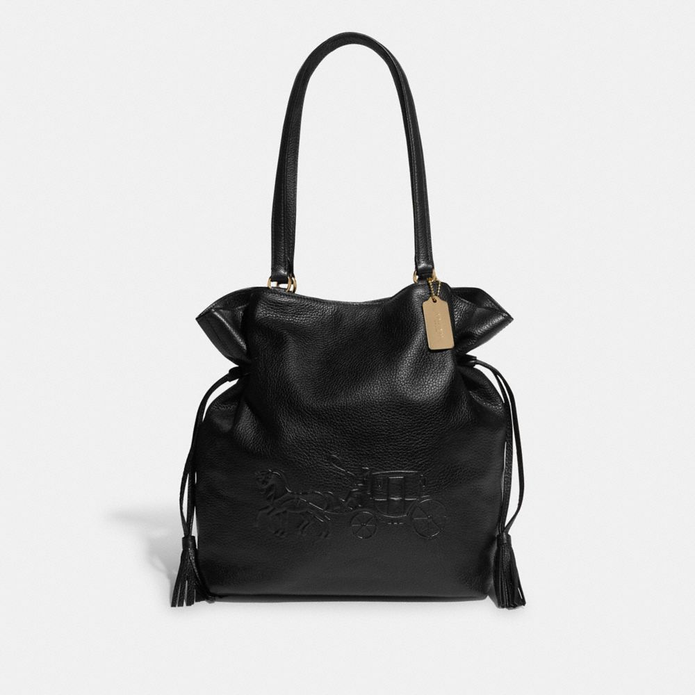 COACH®,CABAS ANDY AVEC CHEVAL ET CHARIOT,Cuir de galets,Or/Noir,Front View