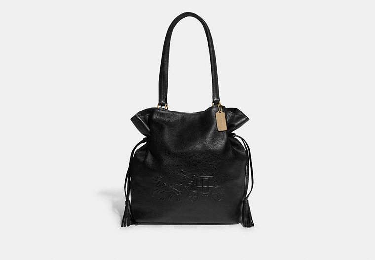 COACH®,ANDY TOTE WITH HORSE AND CARRIAGE,Pebbled Leather,Large,Anniversary,Gold/Black,Front View
