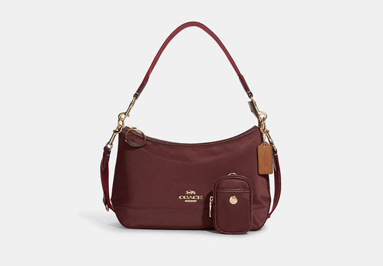 COACH®,ELLIS SHOULDER BAG,Leather,Mini,Gold/Wine Multi,Front View