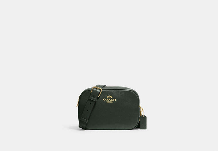 COACH®,JAMIE CAMERA BAG,Pebbled Leather,Medium,Everyday,Gold/Amazon Green,Front View