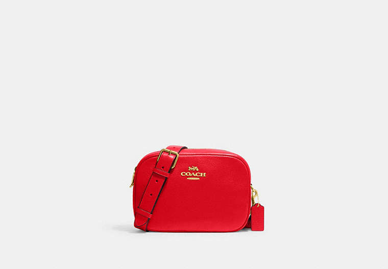 COACH®,JAMIE CAMERA BAG,Pebbled Leather,Medium,Everyday,Gold/Electric Red,Front View
