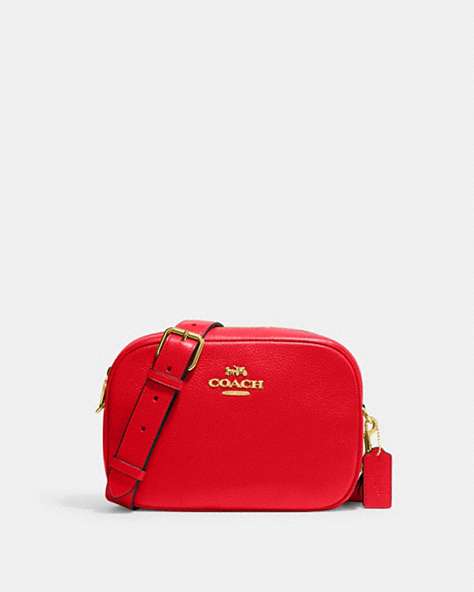 COACH®,JAMIE CAMERA BAG,Pebbled Leather,Large,Everyday,Gold/Electric Red,Front View