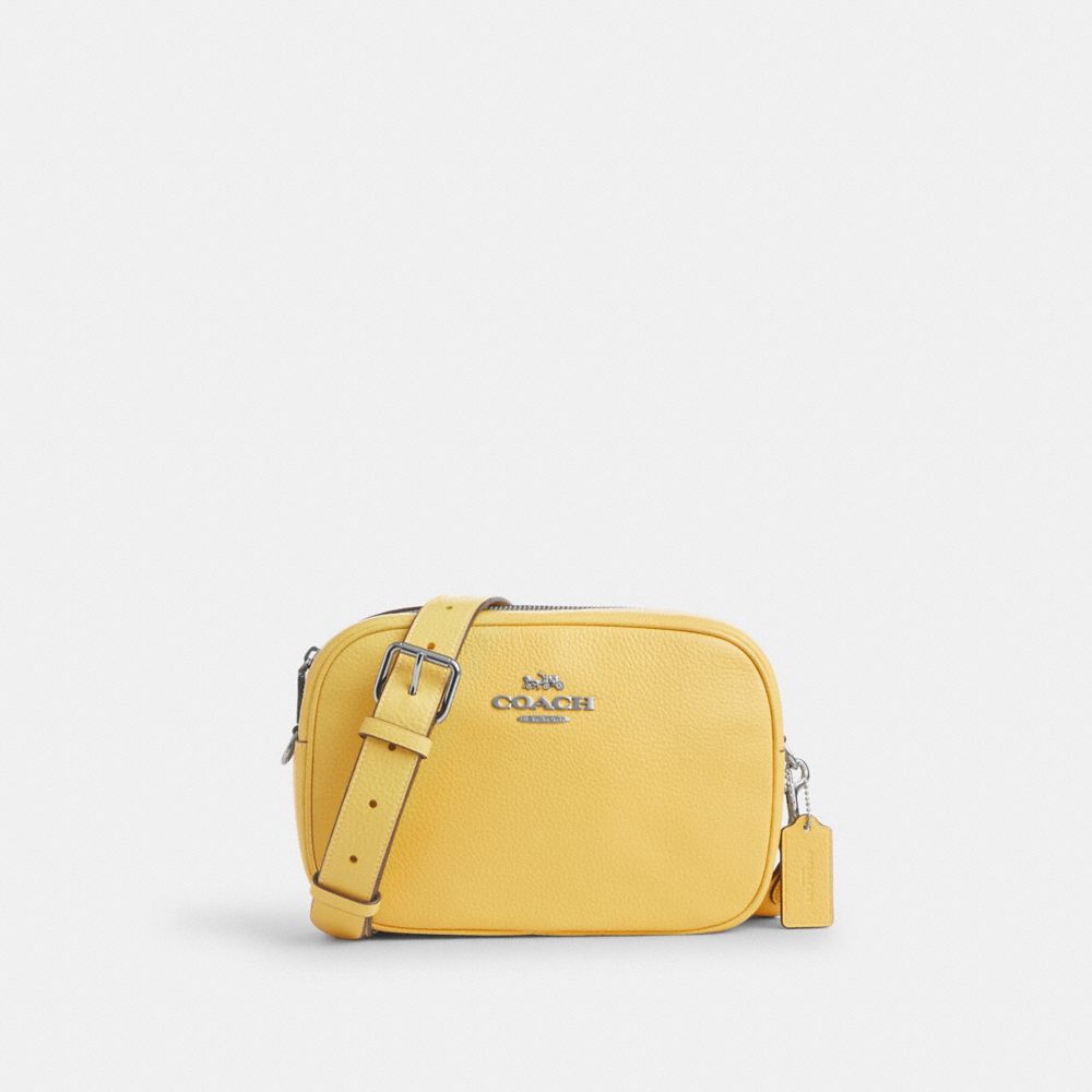 COACH®,SAC POUR APPAREIL PHOTO JAMIE,Cuir galet,Argent/Jaune rétro,Front View