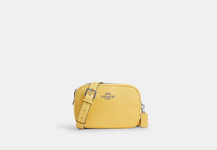 COACH®,JAMIE CAMERA BAG,Pebbled Leather,Medium,Everyday,Silver/Retro Yellow,Front View
