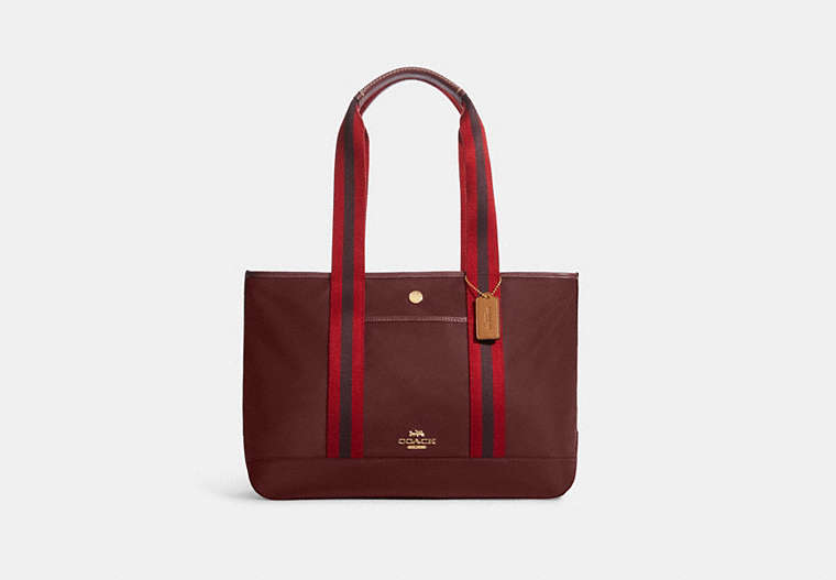 COACH®,ELLIS TOTE,Leather,Large,Gold/Wine Multi,Front View