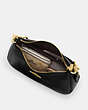 COACH®,TERI SHOULDER BAG WITH COACH HERITAGE,Leather,Medium,Gold/Black,Inside View, Top View