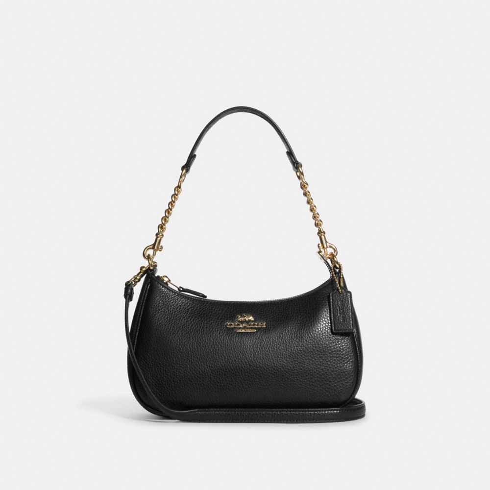COACH®,TERI SHOULDER BAG,Pebbled Leather,Anniversary,Gold/Black,Front View