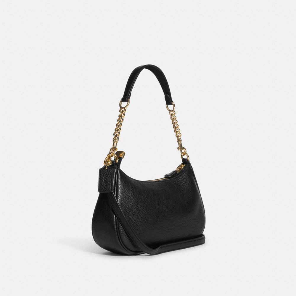 COACH®,TERI SHOULDER BAG,Pebbled Leather,Anniversary,Gold/Black,Angle View