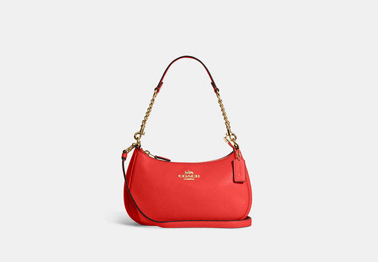COACH®,TERI SHOULDER BAG,Pebbled Leather,Medium,Anniversary,Im/Miami Red,Front View