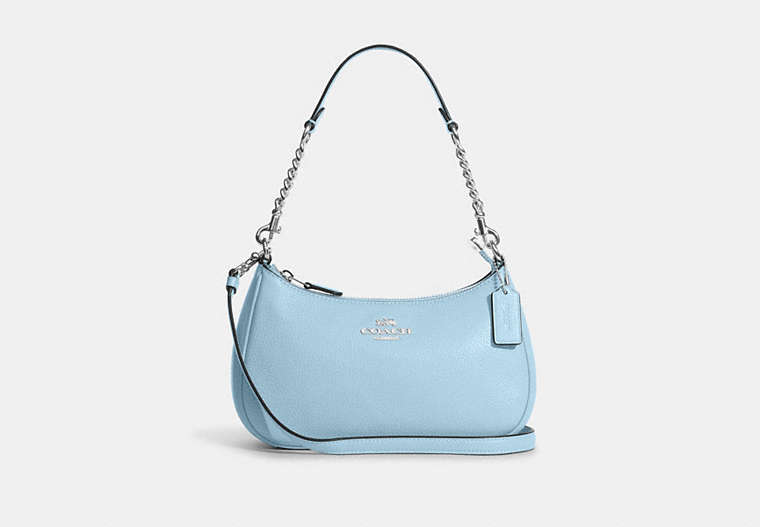 COACH®,TERI SHOULDER BAG,Pebbled Leather,Medium,Anniversary,Silver/Waterfall,Front View