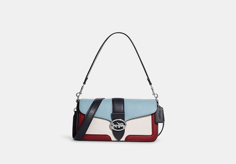 COACH®,GEORGIE SHOULDER BAG IN COLORBLOCK,Refined Pebble Leather,Large,Silver/Chalk Multi,Front View