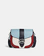 COACH®,GEORGIE SADDLE BAG IN COLORBLOCK,Refined Pebble Leather,Medium,Silver/Chalk Multi,Front View