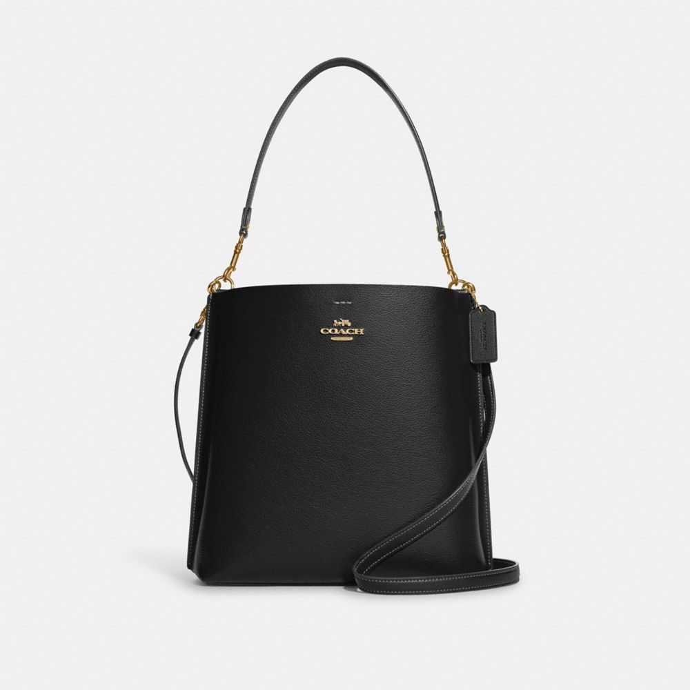 COACH®,MOLLIE BUCKET BAG,Pebbled Leather,Large,Gold/Black,Front View