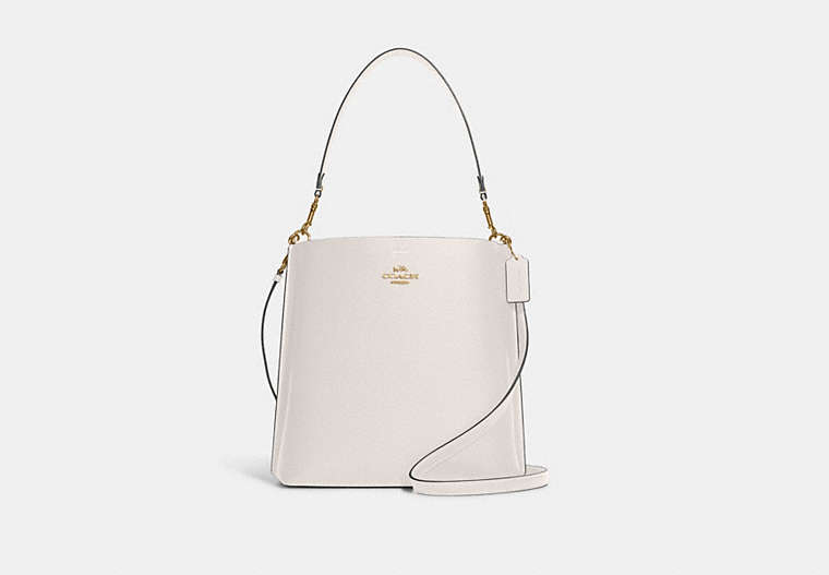 COACH®,MOLLIE BUCKET BAG,Leather,Large,Gold/Chalk,Front View