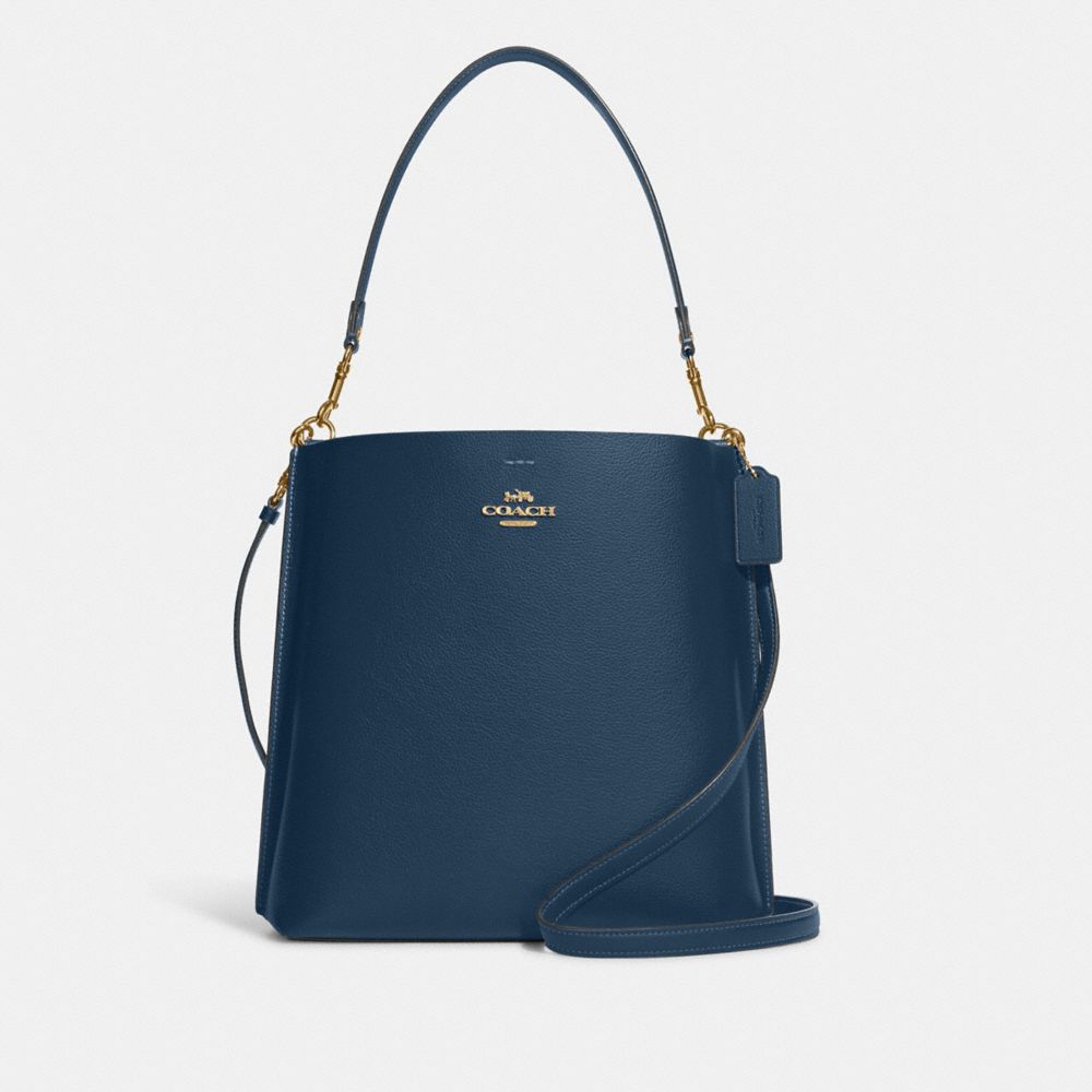 COACH®,MOLLIE BUCKET BAG,Pebbled Leather,Large,Gold/Denim,Front View