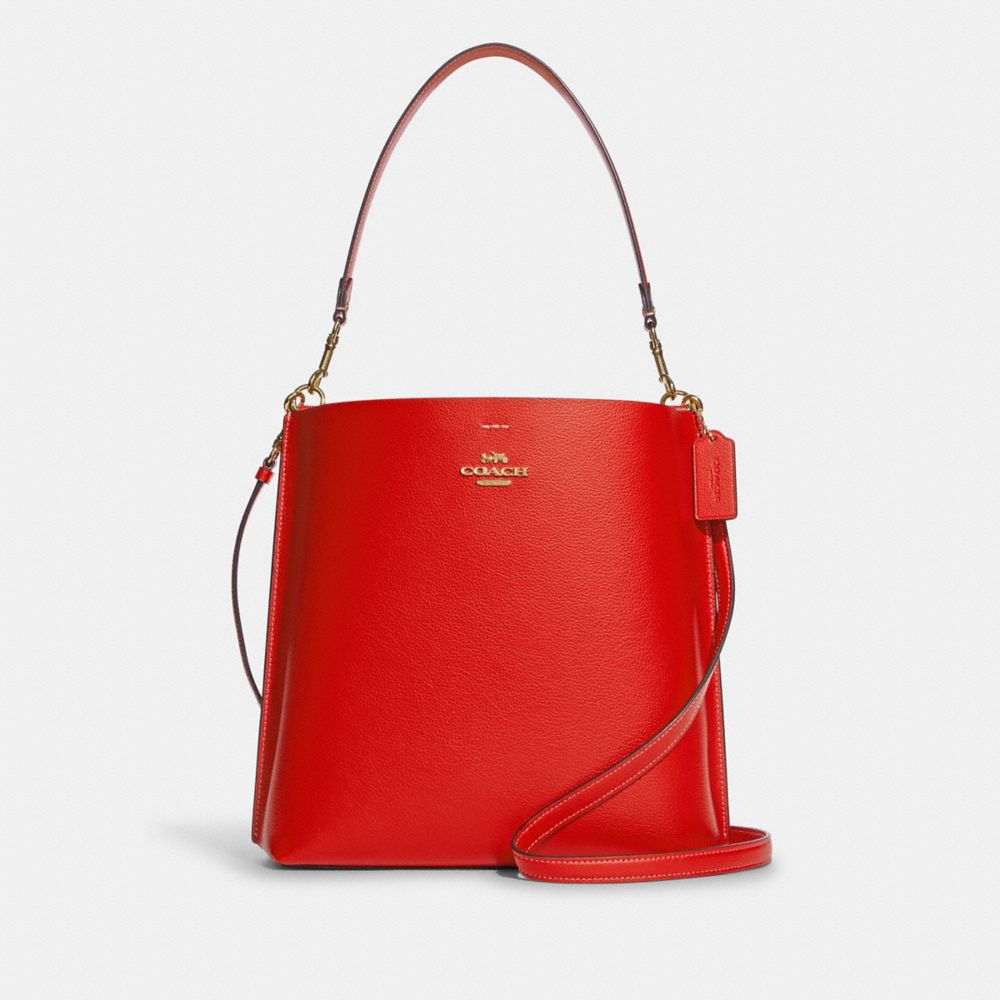 COACH®,MOLLIE BUCKET BAG,Pebbled Leather,Large,Im/Miami Red,Front View