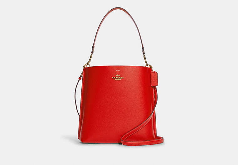 COACH®,MOLLIE BUCKET BAG,Leather,Large,Im/Miami Red,Front View