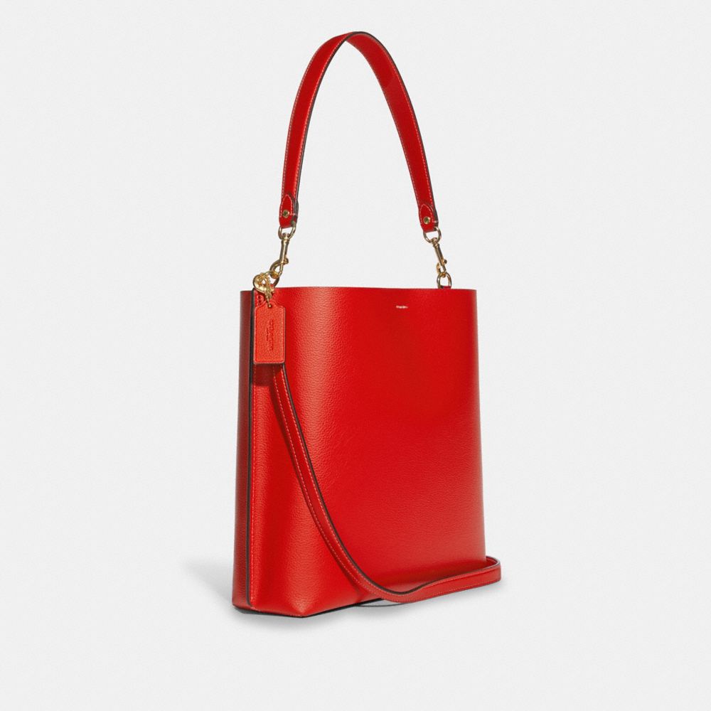 COACH®,MOLLIE BUCKET BAG,Pebbled Leather,Large,Im/Miami Red,Angle View