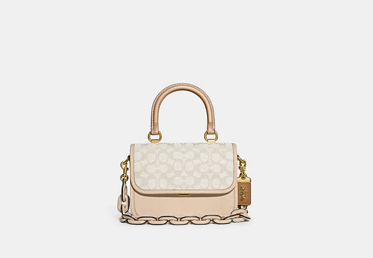 COACH®,ROGUE TOP HANDLE IN SIGNATURE JACQUARD,Jacquard,Small,Brass/Chalk Ivory Multi,Front View image number 0