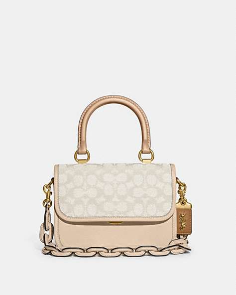 COACH®,ROGUE TOP HANDLE BAG IN SIGNATURE JACQUARD,Small,Brass/Chalk Ivory Multi,Front View