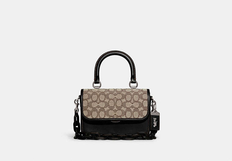 COACH®,ROGUE TOP HANDLE IN SIGNATURE JACQUARD,Jacquard,Small,Silver/Cocoa Black,Front View