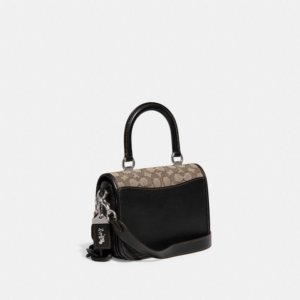 COACH®,ROGUE TOP HANDLE BAG IN SIGNATURE JACQUARD,Small,Silver/Cocoa Black,Angle View
